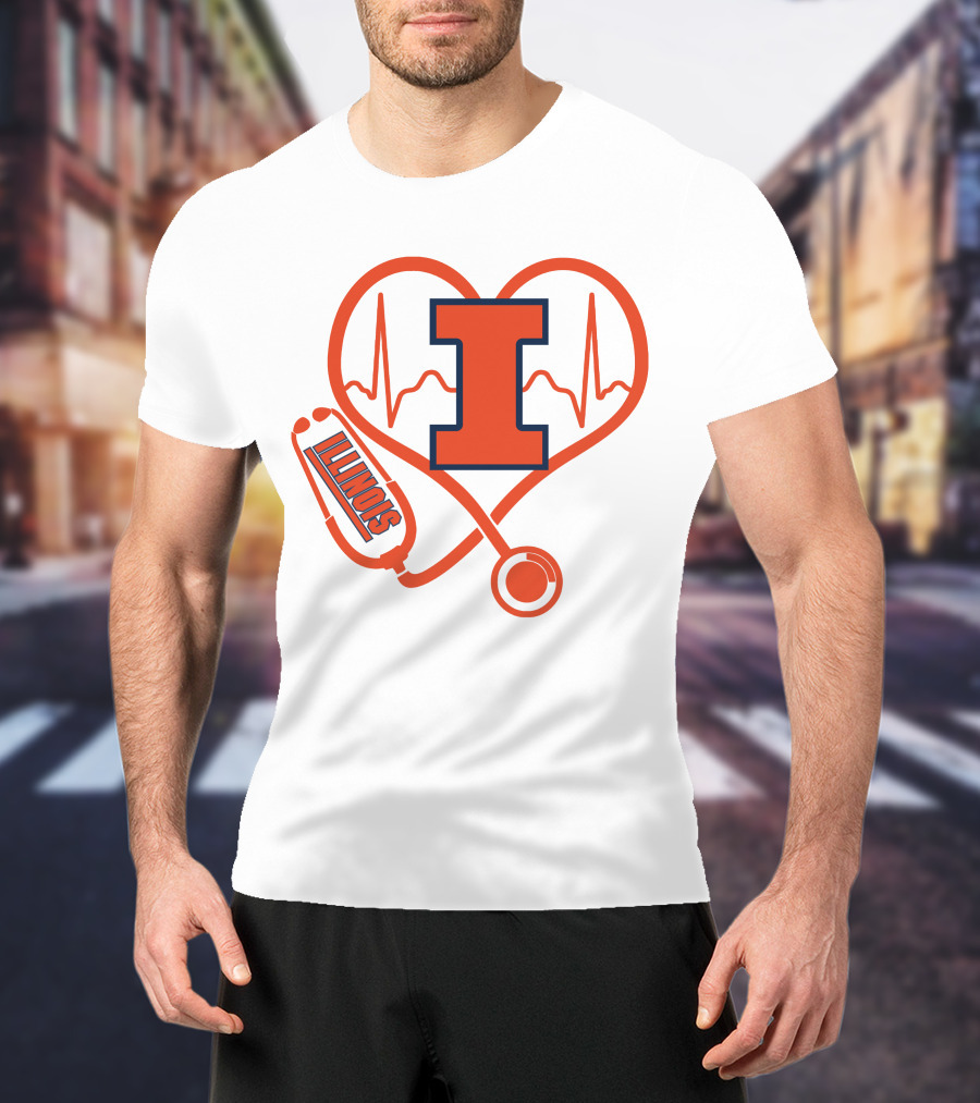Illinois Fighting Illini Nurse Love Heartbeat Stethoscope T-Shirt
