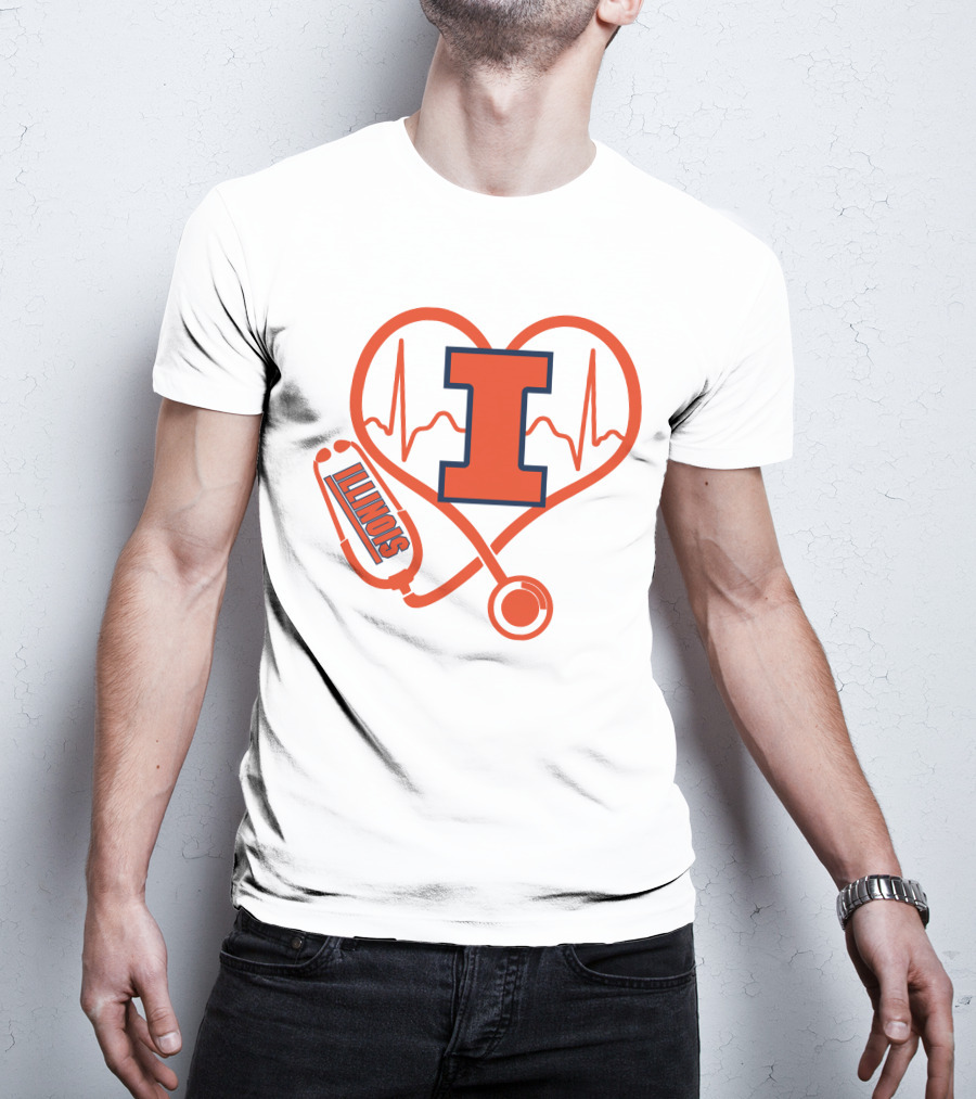 Illinois Fighting Illini Nurse Love Heartbeat Stethoscope T-Shirt