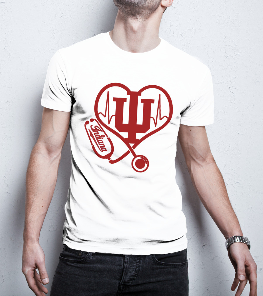 Indiana University Nurse Love Hoosiers Stethoscope Heartbeat T-Shirt