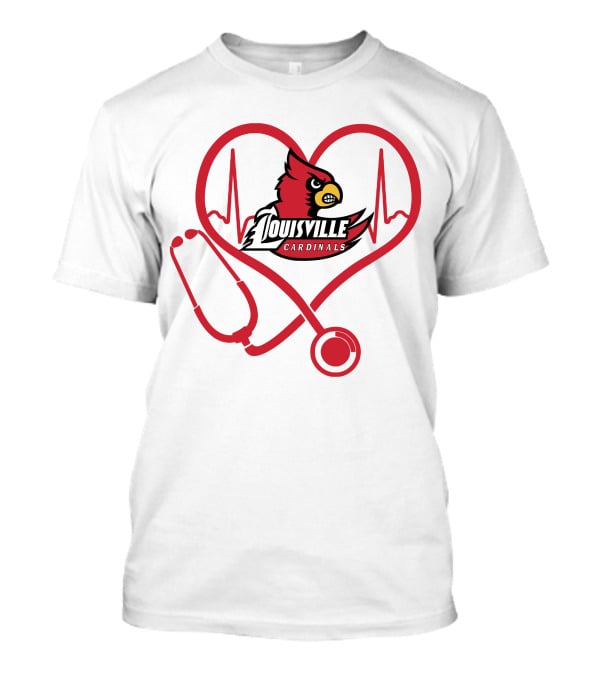 Nurse Love Louisville Cardinals Heartbeat Stethoscope T-Shirt