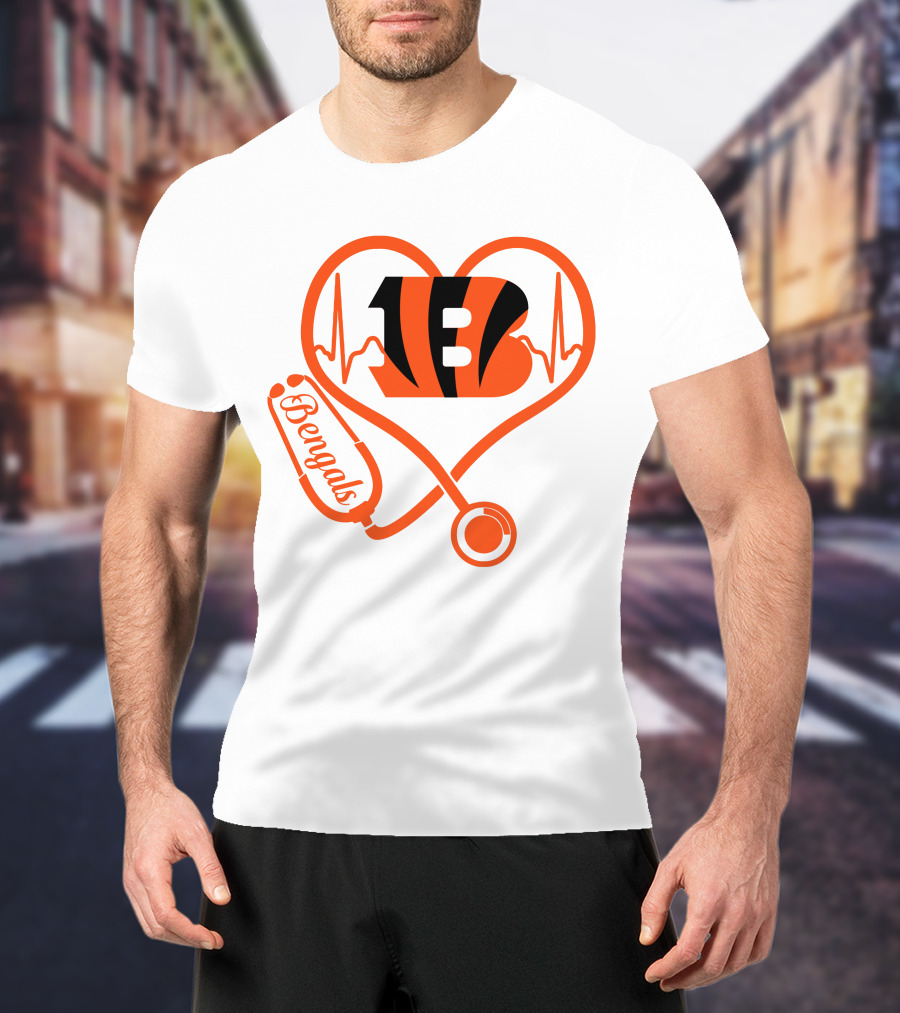 Nurse Heart Cincinnati Bengals Stethoscope Love 13 T-Shirt