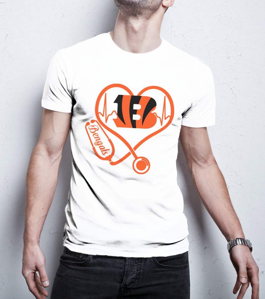 Nurse Heart Cincinnati Bengals Stethoscope Love 13 T-Shirt
