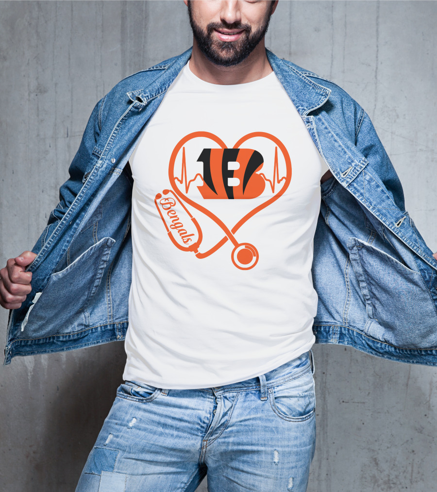 Nurse Heart Cincinnati Bengals Stethoscope Love 13 T-Shirt