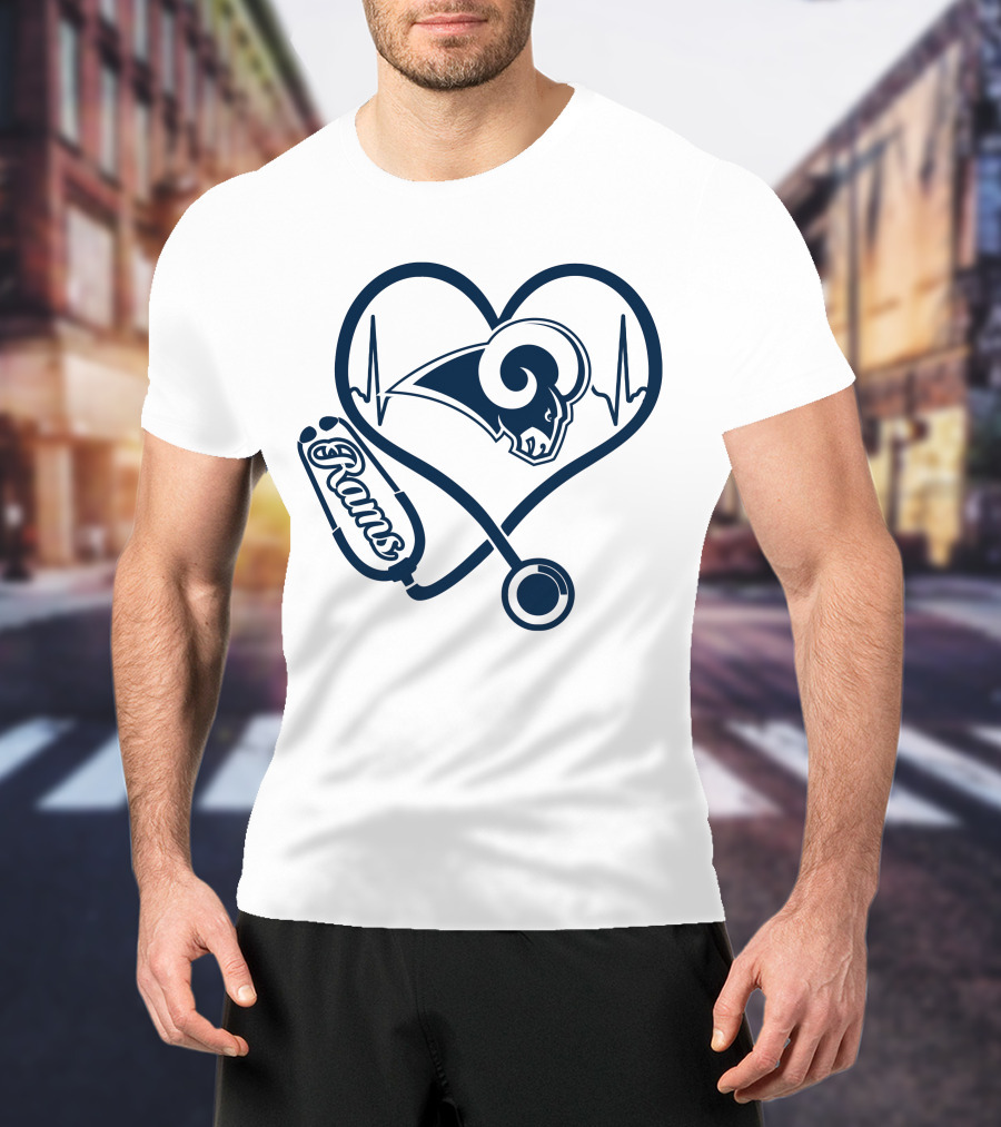 Los Angeles Rams Nurse Love Stethoscope Heartbeat T-Shirt