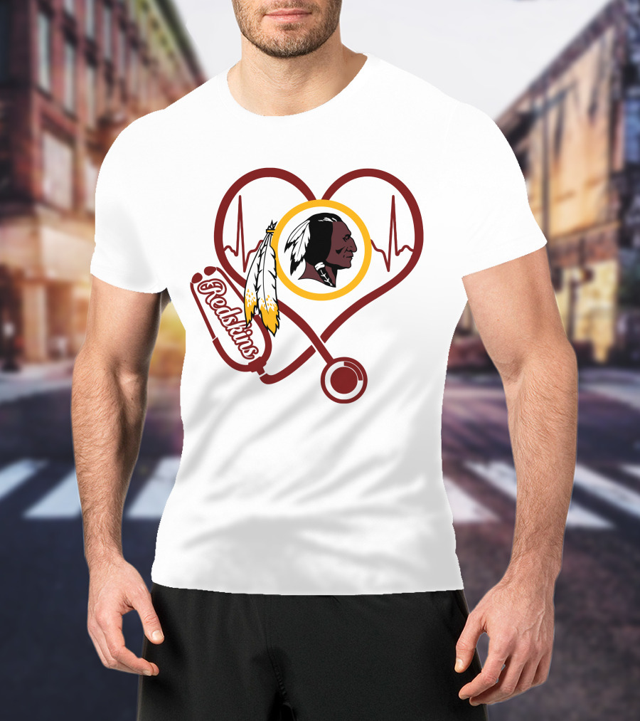Nurse Love Heartbeat Redskins Stethoscope T-Shirt