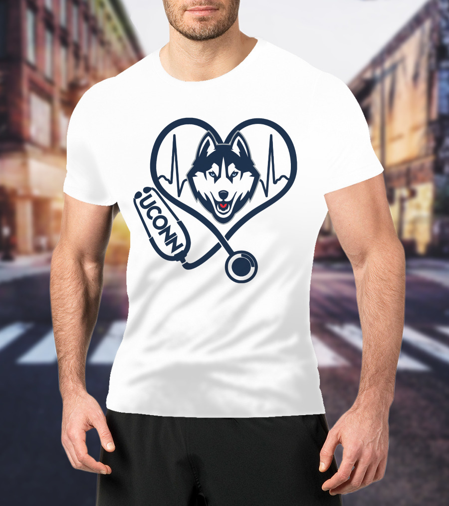 UConn Huskies Nurse Heartbeat Stethoscope T-Shirt
