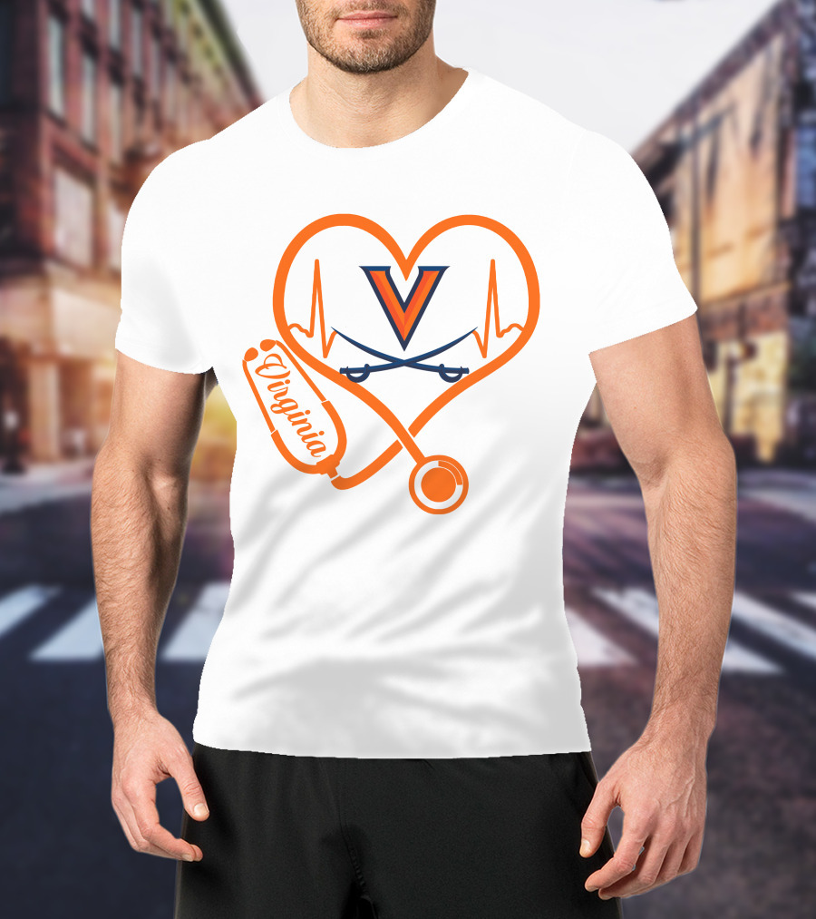 Nurse Love Virginia Cavaliers Stethoscope Heart T-Shirt