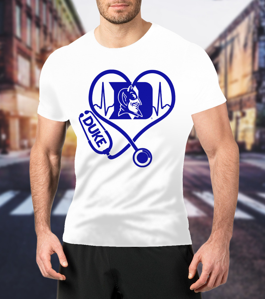 Duke Blue Devils Nurse Love Heartbeat Stethoscope T-Shirt