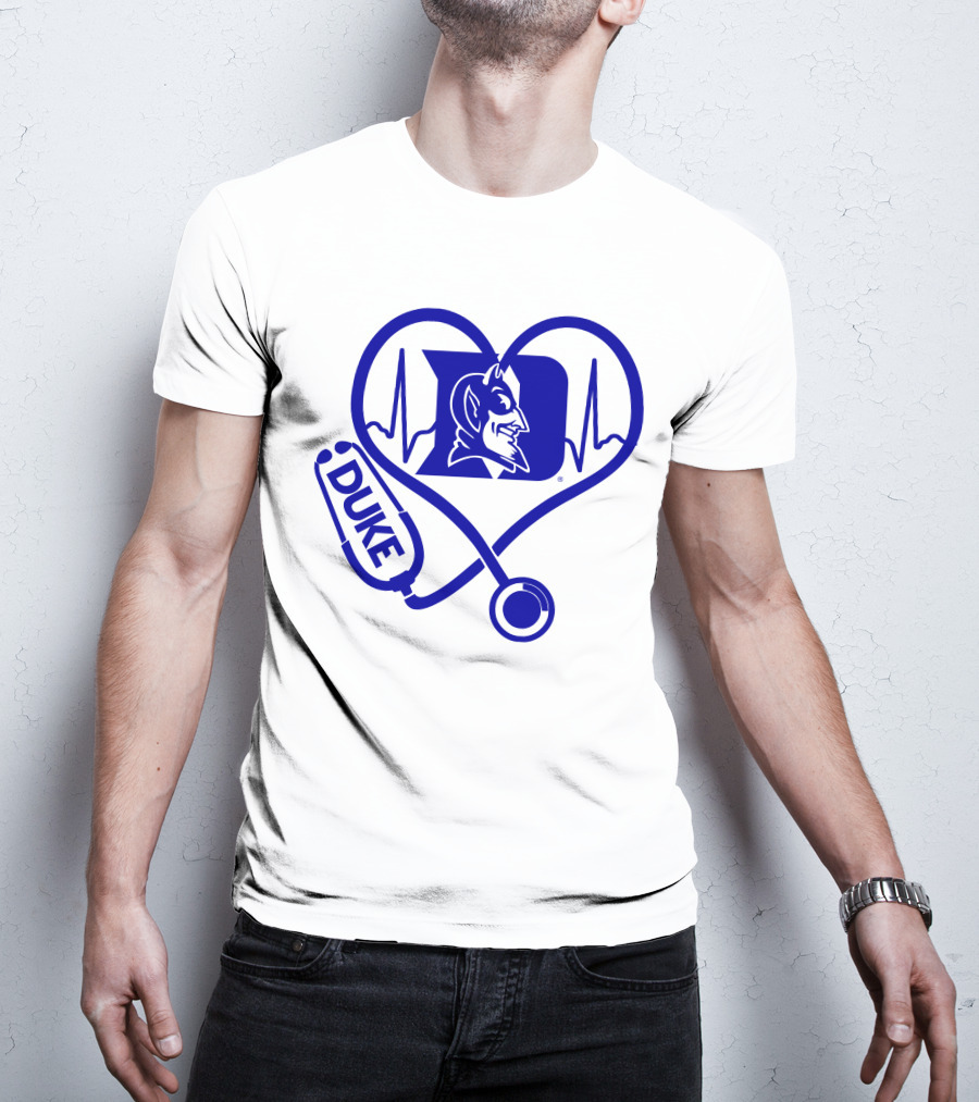 Duke Blue Devils Nurse Love Heartbeat Stethoscope T-Shirt