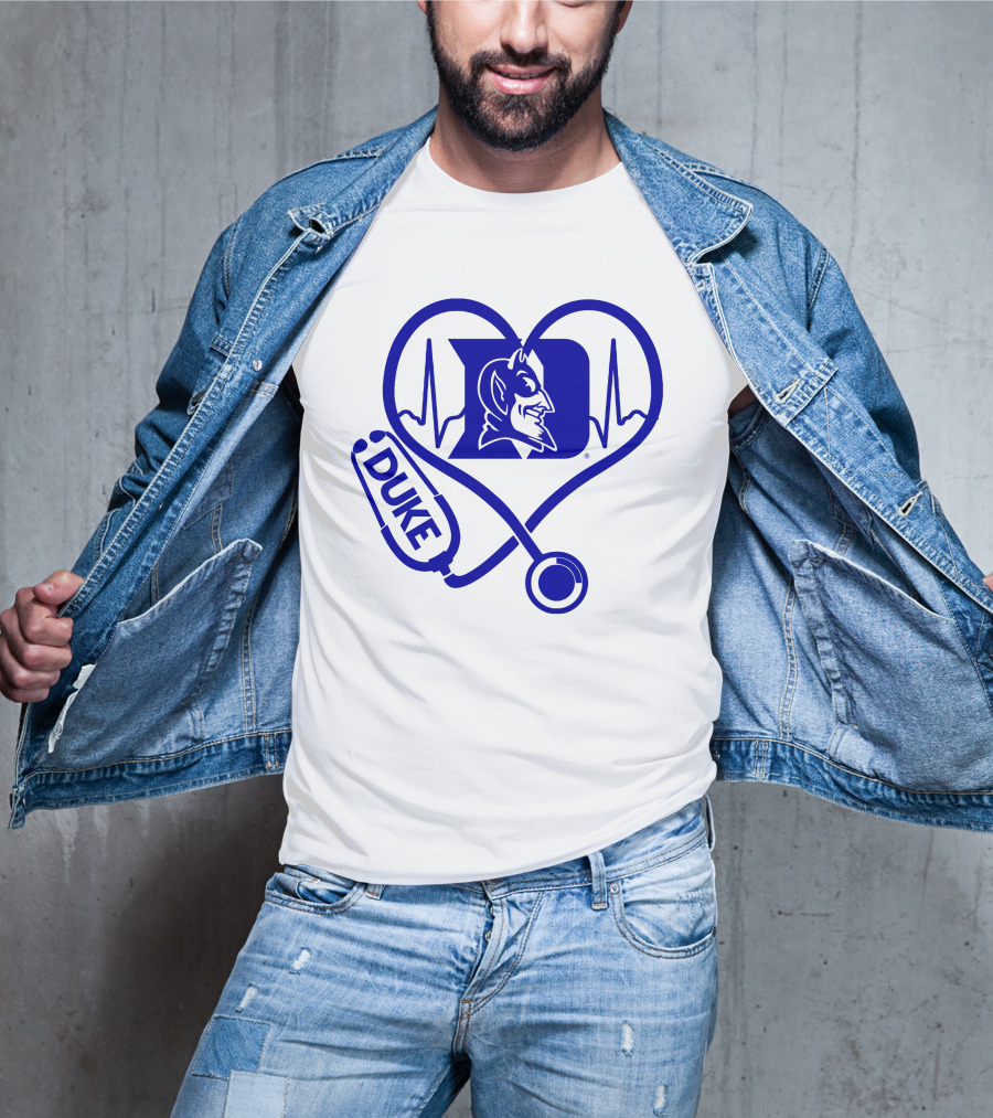 Duke Blue Devils Nurse Love Heartbeat Stethoscope T-Shirt
