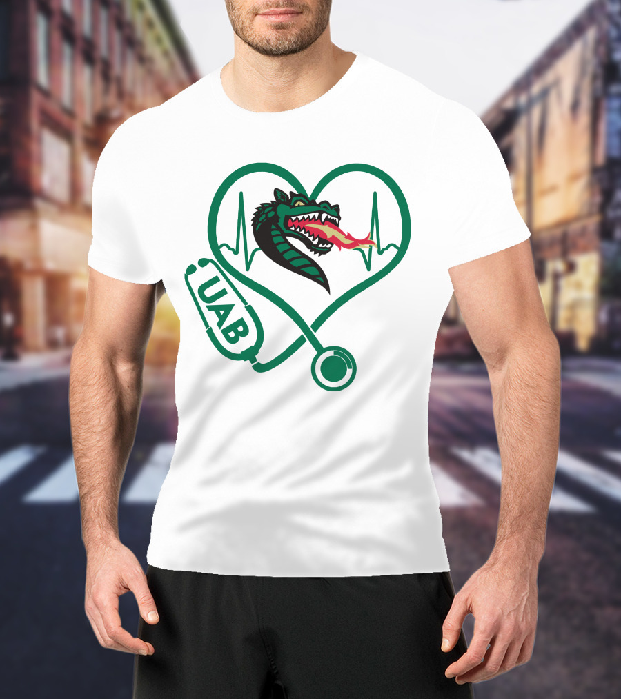 Nurse Love UAB Blazers Heart Stethoscope Dragon T-Shirt