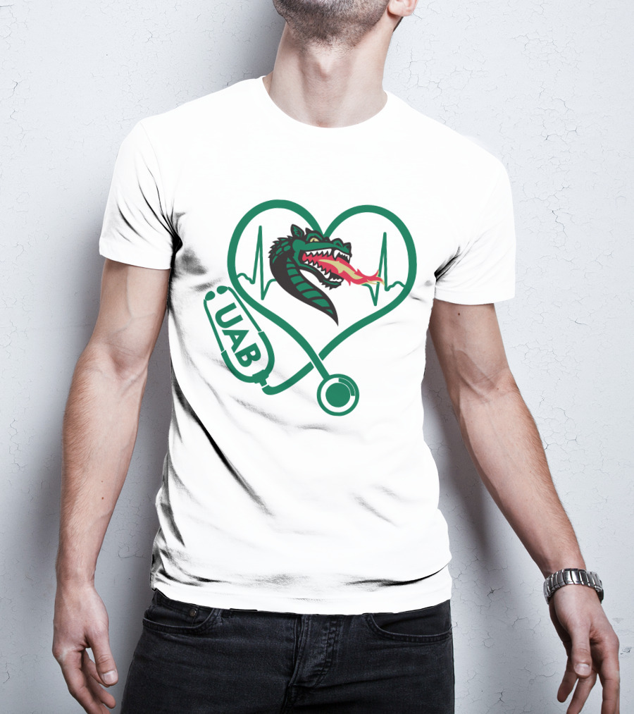 Nurse Love UAB Blazers Heart Stethoscope Dragon T-Shirt