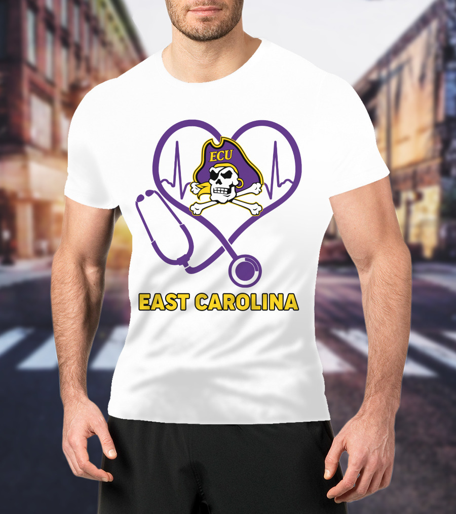 ECU Nurse Heartbeat East Carolina Pirates Stethoscope T-Shirt