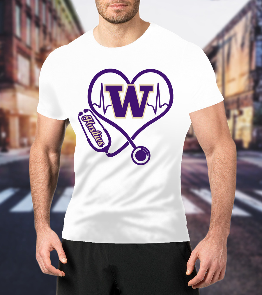 Huskies Stethoscope Heart W Washington T-Shirt