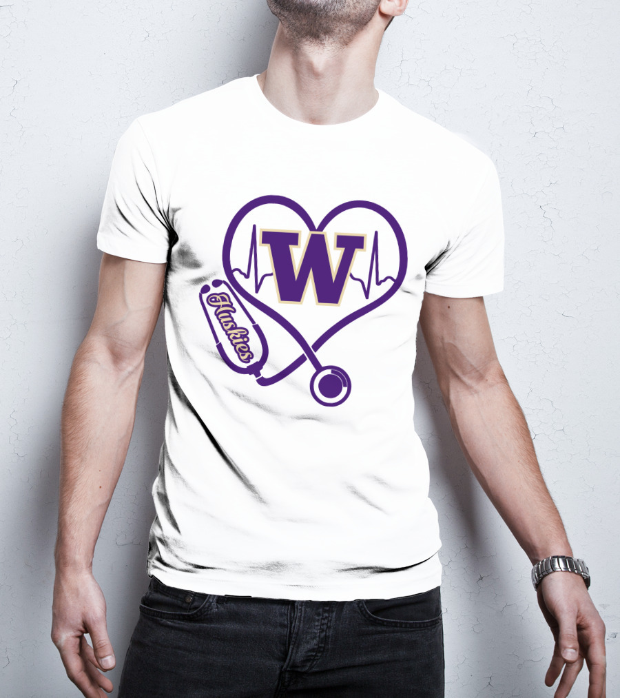 Huskies Stethoscope Heart W Washington T-Shirt
