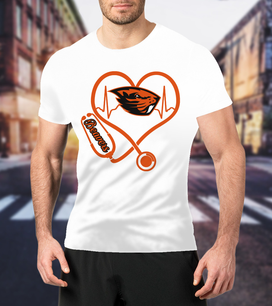 Beavers Nurse Love Oregon State Heartbeat T-Shirt