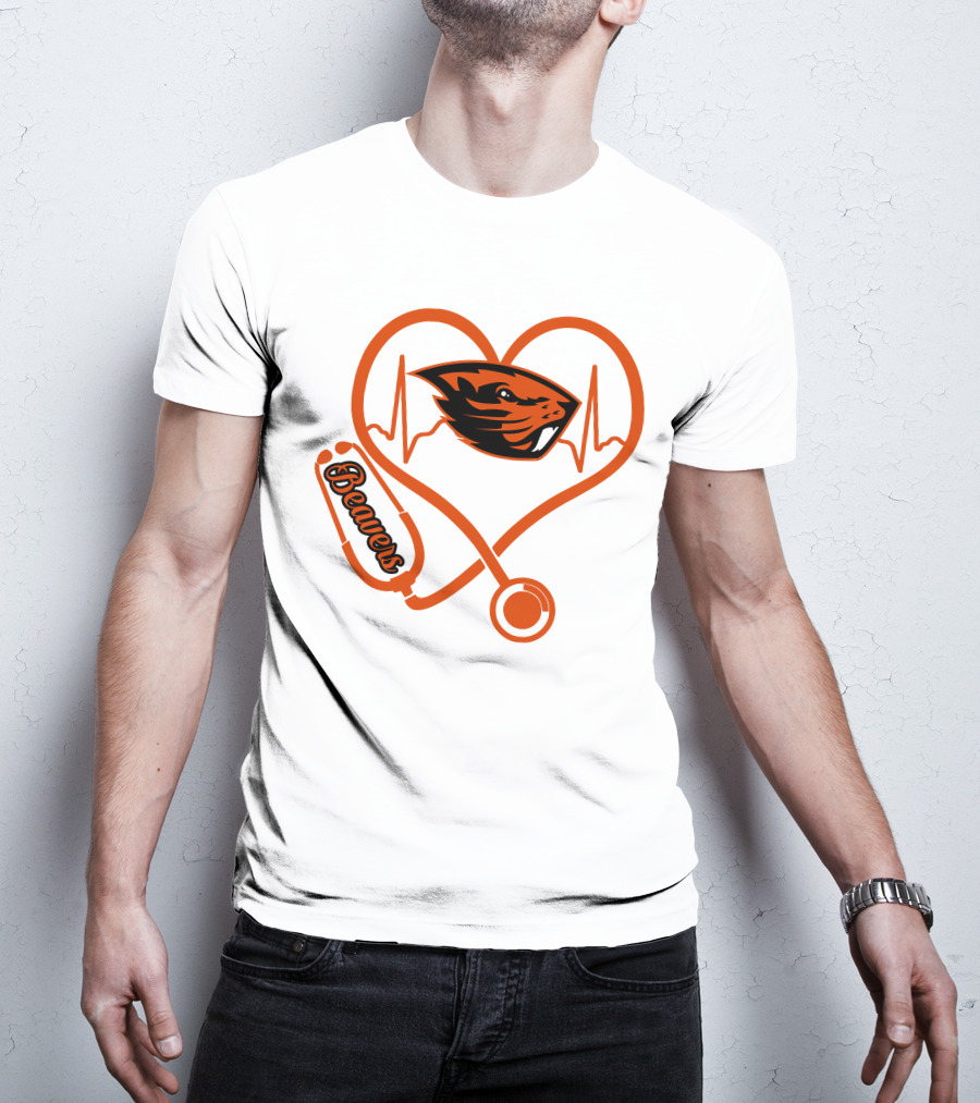 Beavers Nurse Love Oregon State Heartbeat T-Shirt