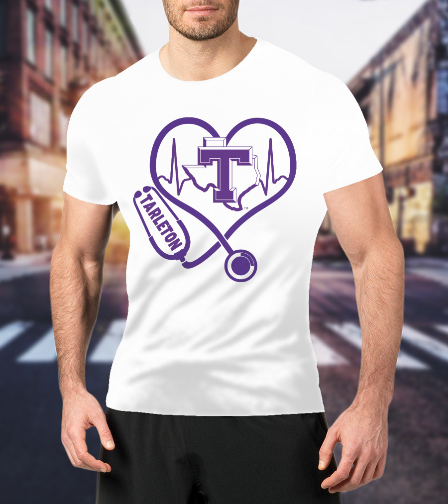 Tarleton State Stethoscope Heartbeat Nurse Love Texas Map T-Shirt