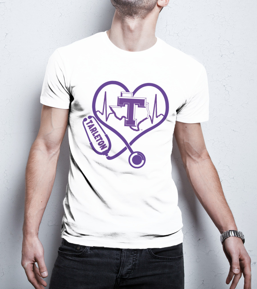 Tarleton State Stethoscope Heartbeat Nurse Love Texas Map T-Shirt