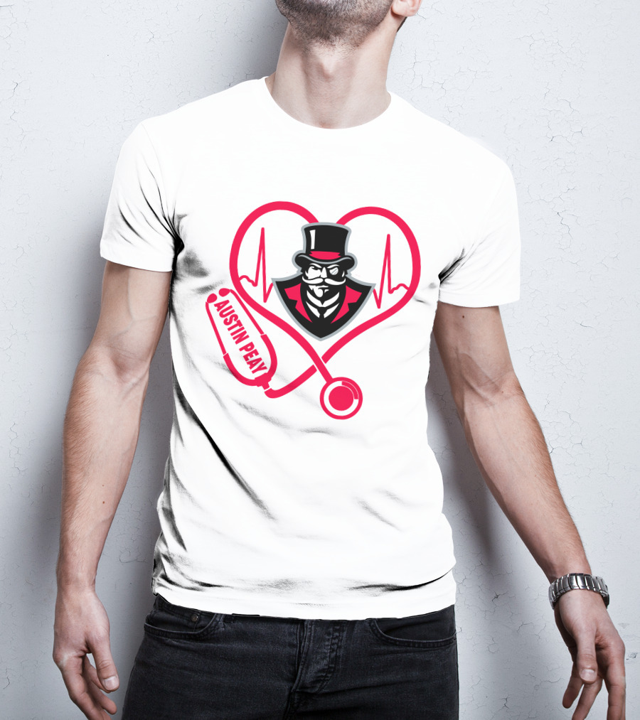 Austin Peay State University Nurse Heartbeat Stethoscope T-Shirt