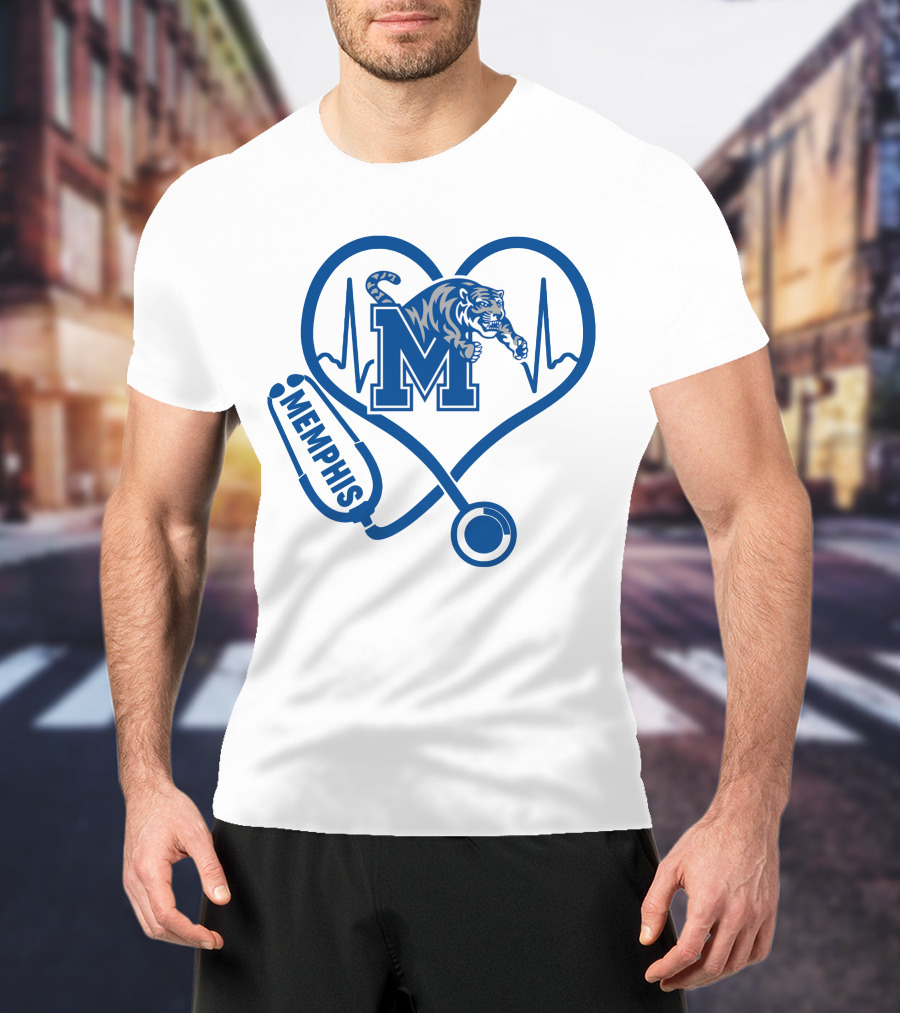 Memphis Tigers Nurse Heartbeat Stethoscope T-Shirt