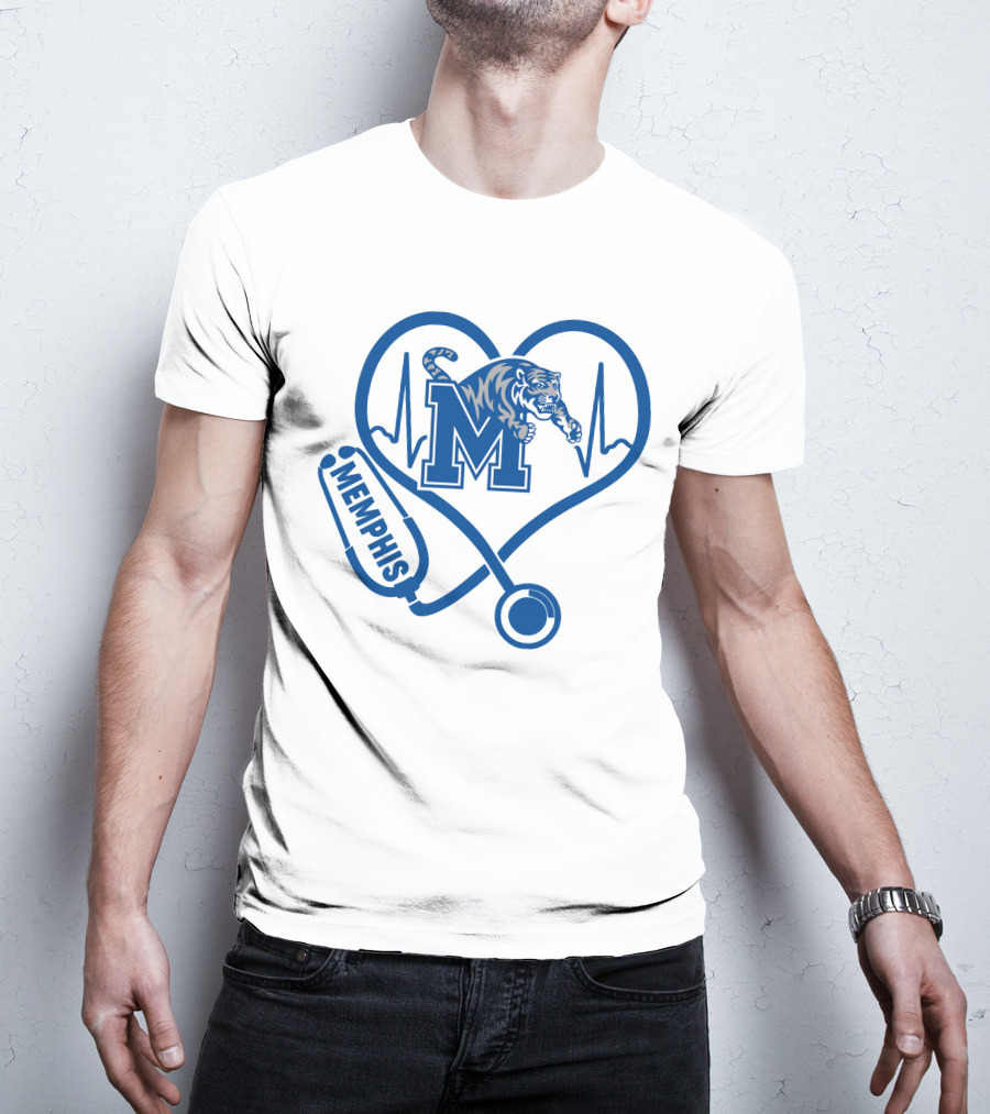 Memphis Tigers Nurse Heartbeat Stethoscope T-Shirt