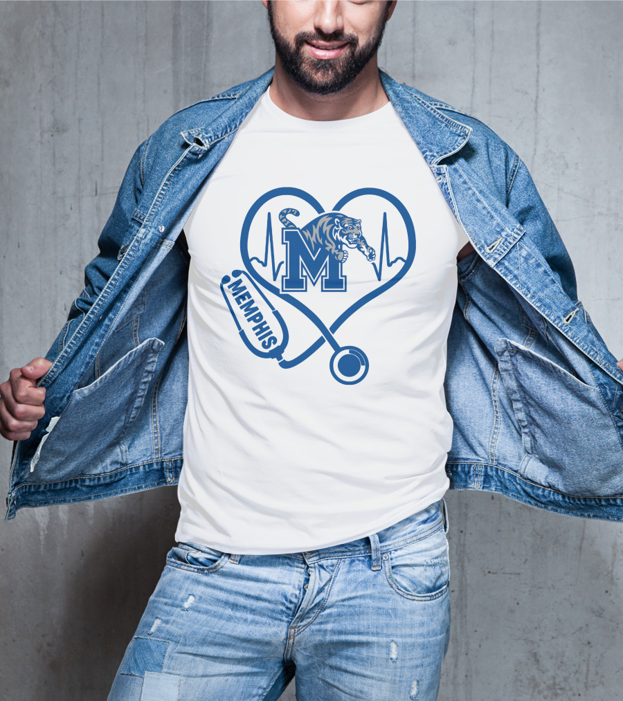 Memphis Tigers Nurse Heartbeat Stethoscope T-Shirt