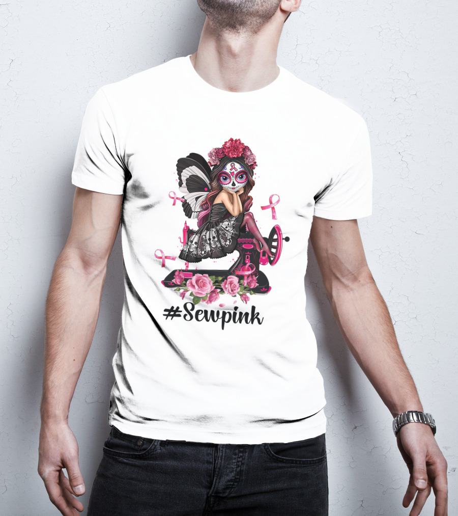 Sewpink Butterfly Sugar Skull Sewing Machine Ribbon Roses T-Shirt