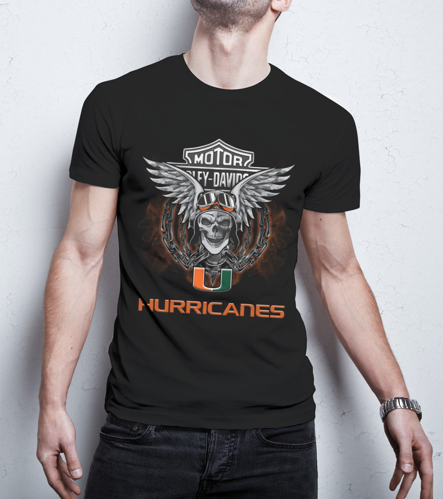 Harley Davidson Motor Miami Hurricanes Skull Wings T-Shirt