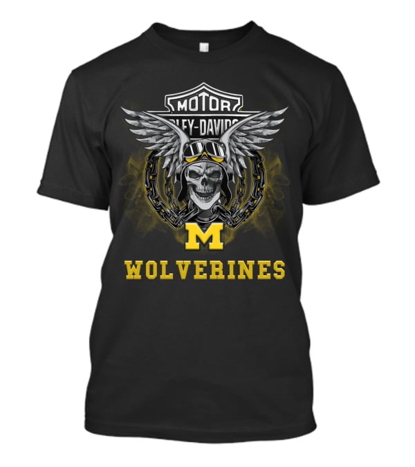 Harley Davidson Motor Michigan Wolverines Skull Wings Goggles M T-Shirt