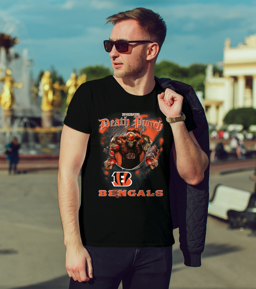 Five Finger Death Punch Nfl Cincinnati Bengals Biker Theme With Harley Davidson Elements T-Shirt