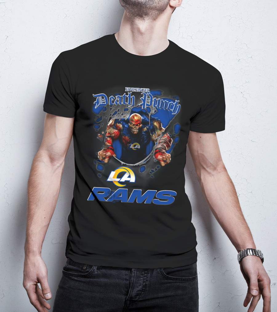 Five Finger Death Punch La Rams Harley Davidson Motorcycle Biker Nfl Los Angeles Rams T-Shirt