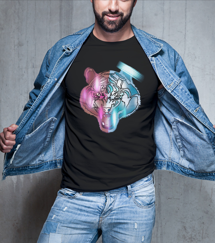 Big Cat Neon Dual-Tone Tiger Face T-Shirt