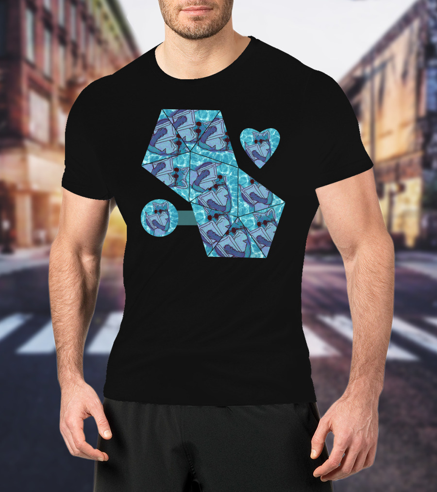 Cool Fox Reading In Blue Geometric T-Shirt