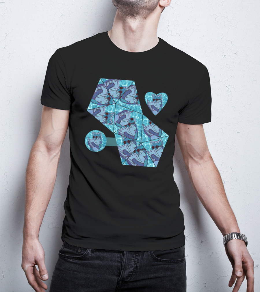 Cool Fox Reading In Blue Geometric T-Shirt