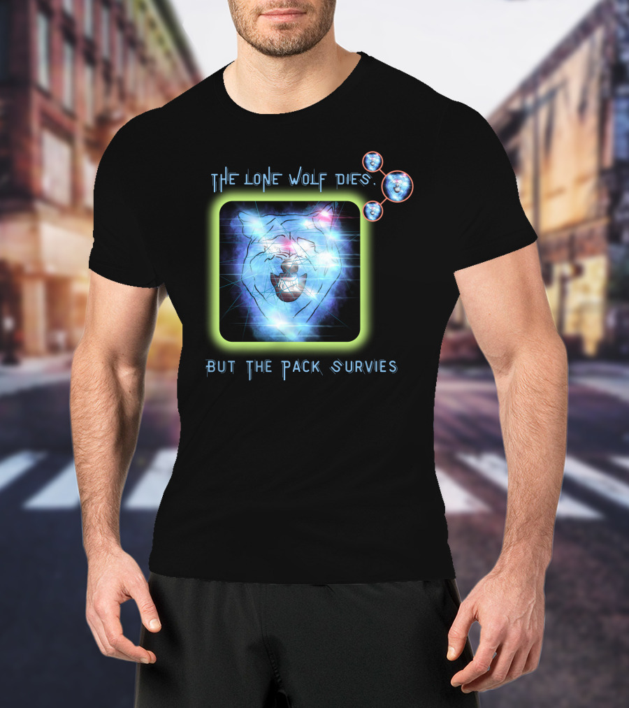The Lone Wolf Dies But The Pack Survives Glowing Wolf Face In Galactic T-Shirt