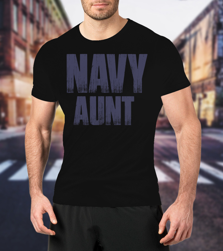 NAVY AUNT Bold Distressed Typography T-Shirt