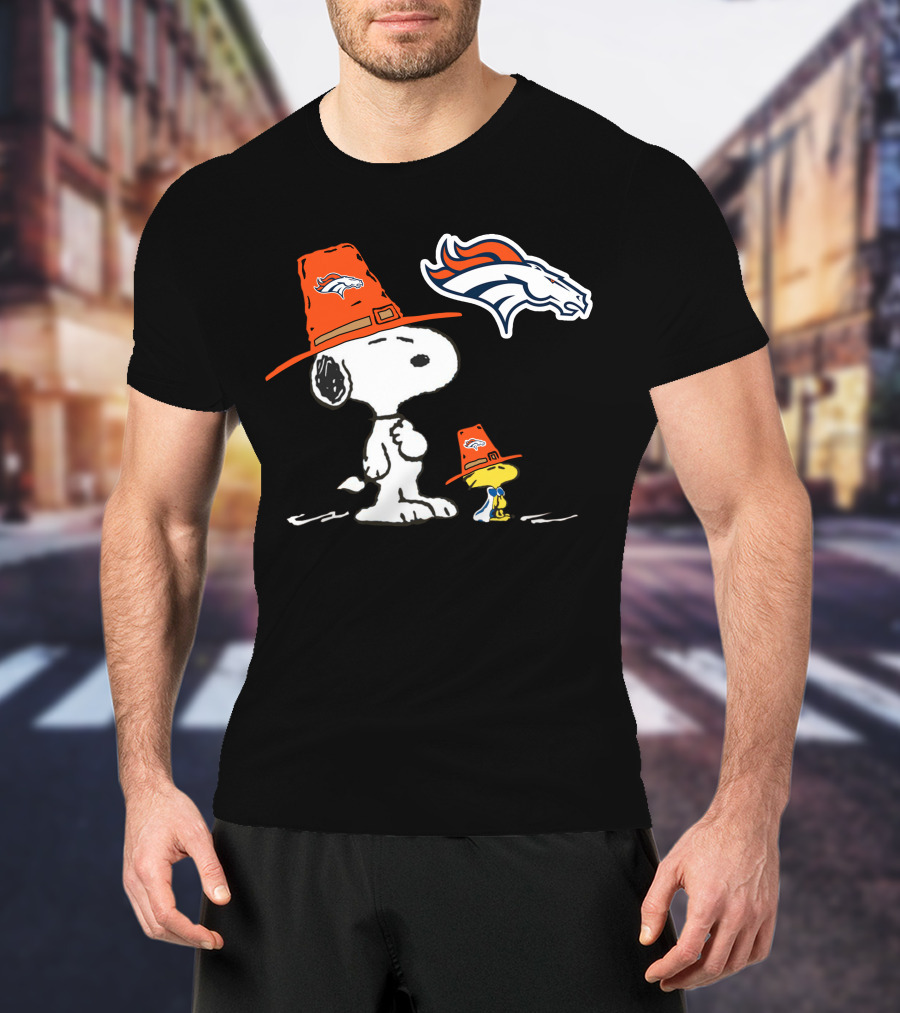 Broncos Snoopy Woodstock Orange Hat Nfl Peanuts T-Shirt