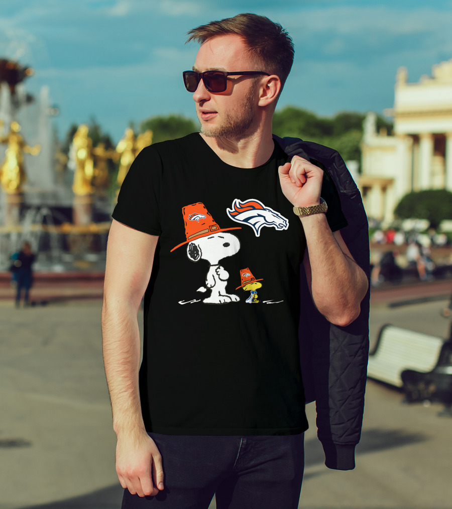 Broncos Snoopy Woodstock Orange Hat Nfl Peanuts T-Shirt