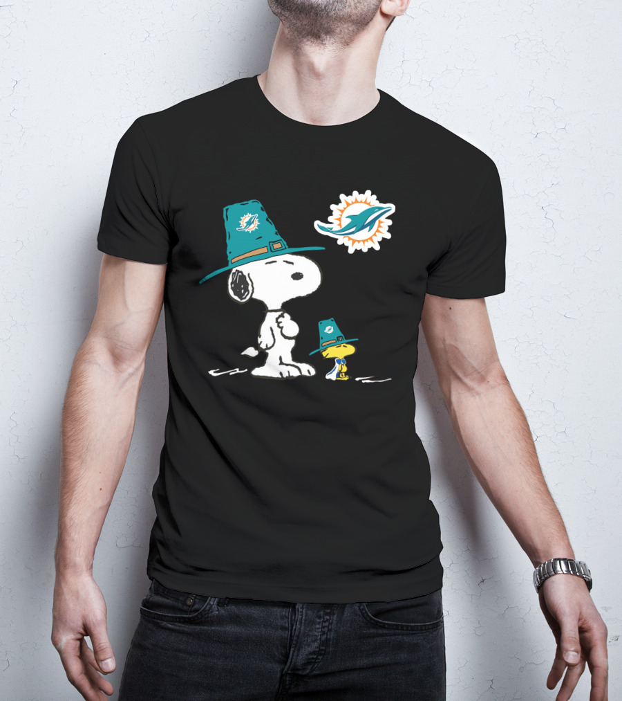 Miami Dolphins Snoopy Woodstock Thanksgiving Football T-Shirt