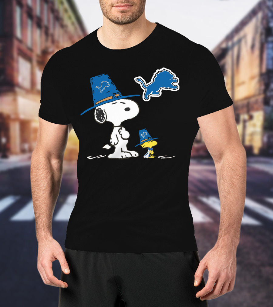 Snoopy Woodstock Detroit Lions Thanksgiving Pilgrim Hats T-Shirt