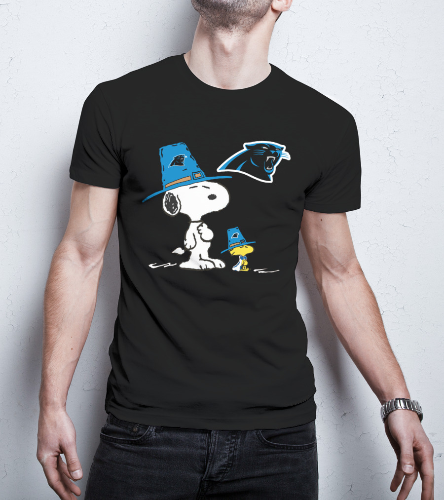 Carolina Panthers Snoopy Thanksgiving Pilgrim Hat Peanuts T-Shirt
