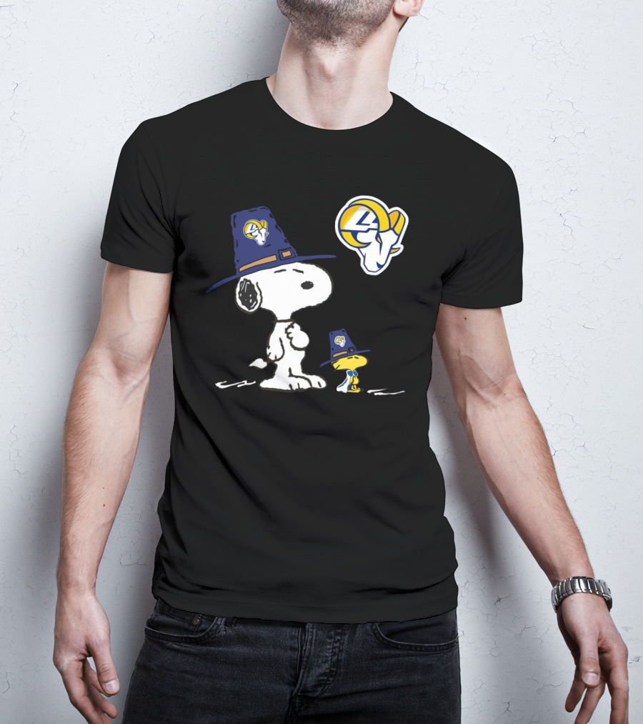 Snoopy And Woodstock In Rams Hats With Rams T-Shirt