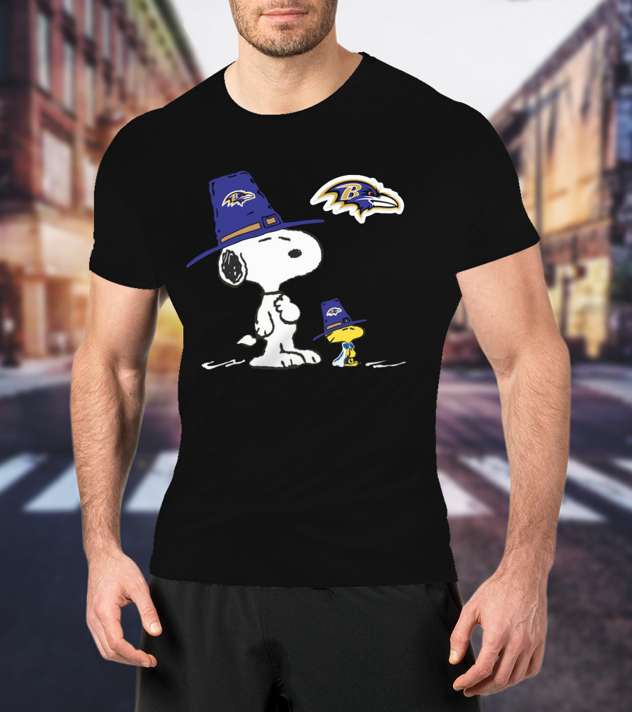 Baltimore Ravens Snoopy And Woodstock Thanksgiving Nfl T-Shirt