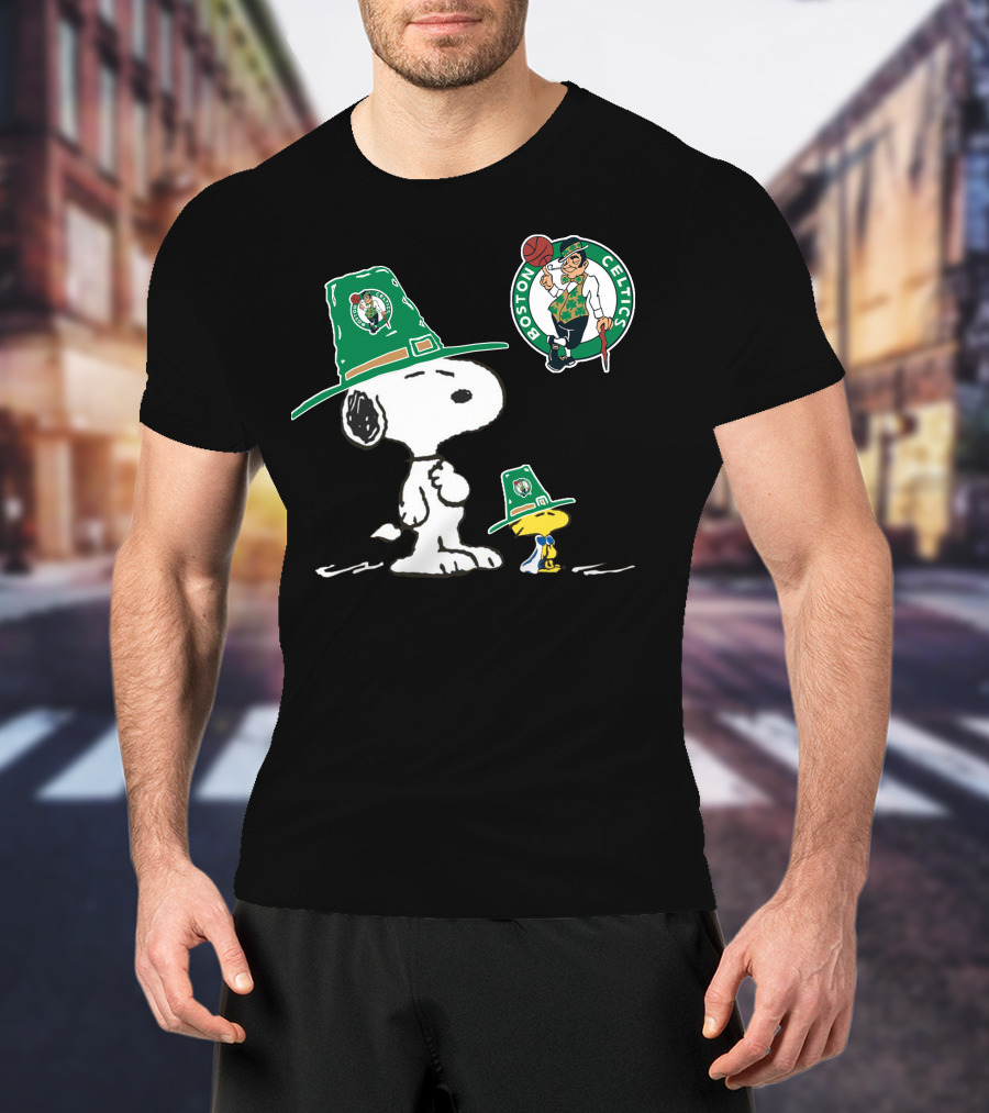 Boston Celtics Snoopy Woodstock Basketball T-Shirt