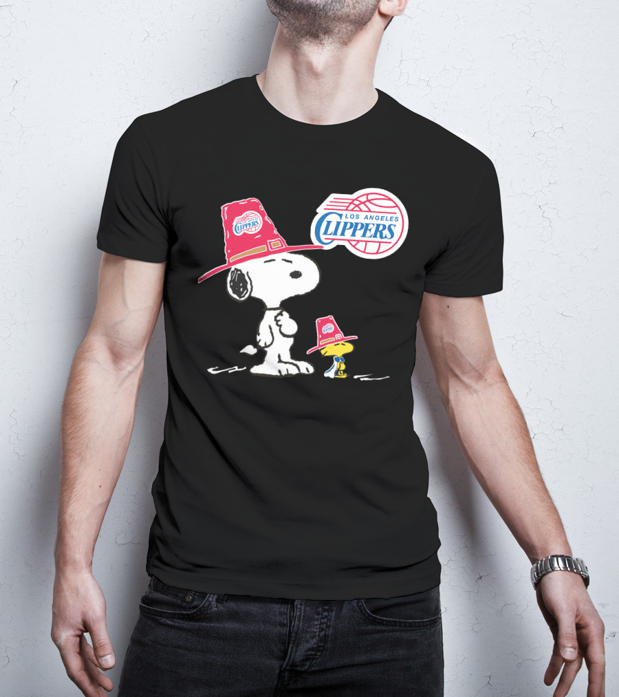 Los Angeles Clippers Snoopy With Woodstock In Team Hats T-Shirt