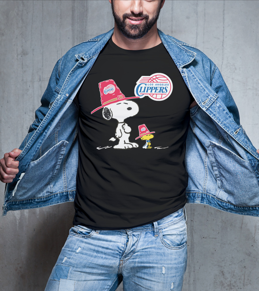 Los Angeles Clippers Snoopy With Woodstock In Team Hats T-Shirt