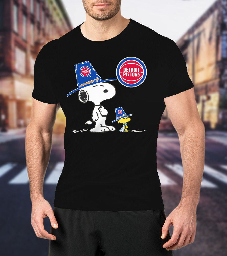 Detroit Pistons Snoopy And Woodstock With Basketball T-Shirt