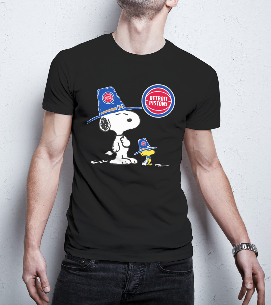 Detroit Pistons Snoopy And Woodstock With Basketball T-Shirt