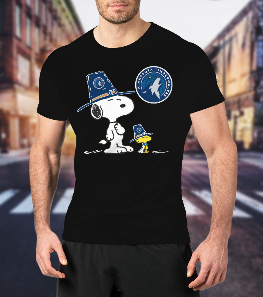 Minnesota Timberwolves Snoopy And Woodstock Pilgrim Hat Basketball T-Shirt
